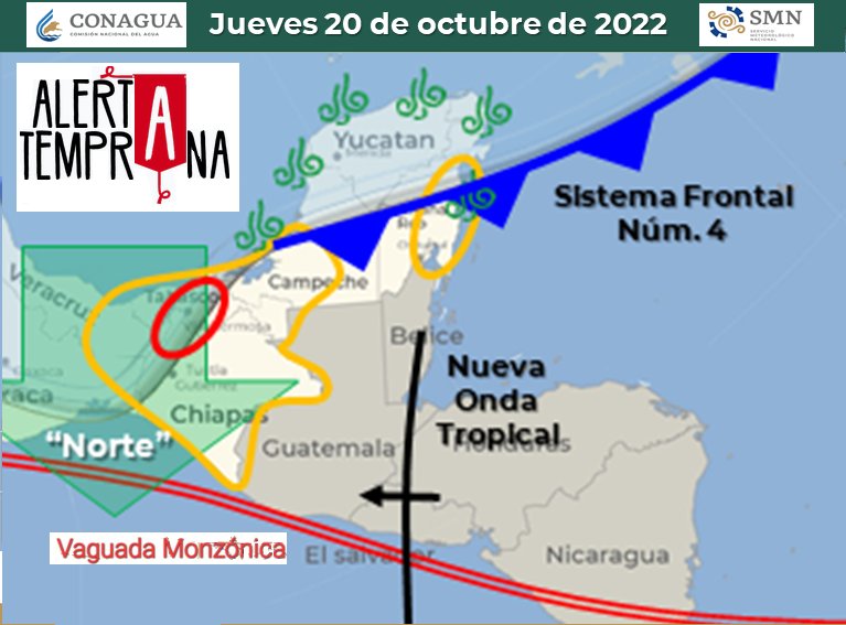 AlertaGt502's tweet photo. 🧵19/10/22
Se espera que el #FF4 y #OT45 se encuentren en Guatemala éste jueves 20/10 dejarán lluvias, vientos nortes y descenso de la temperatura en las siguientes 72 hrs
El domingo se regresan a condiciones normales de la época de fin de año
#ClimaGt #TráficoGt
#TránsitoGt https://t.co/KUeGPBgZoE