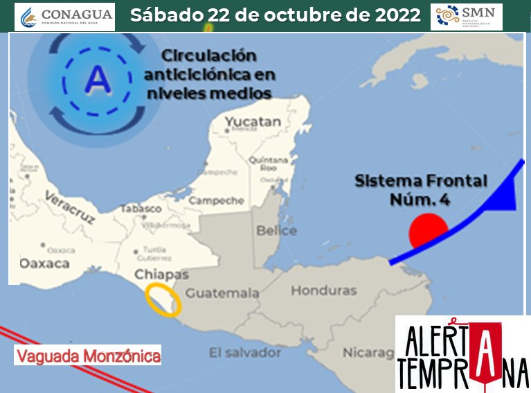 AlertaGt502's tweet photo. 🧵19/10/22
Se espera que el #FF4 y #OT45 se encuentren en Guatemala éste jueves 20/10 dejarán lluvias, vientos nortes y descenso de la temperatura en las siguientes 72 hrs
El domingo se regresan a condiciones normales de la época de fin de año
#ClimaGt #TráficoGt
#TránsitoGt https://t.co/KUeGPBgZoE