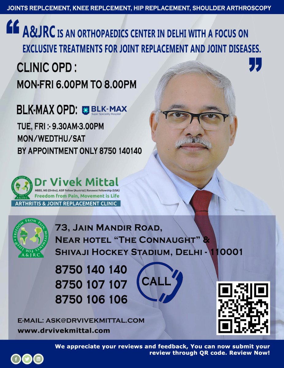 drvmortho's tweet photo. Ask your doctor for your joints related issues.
Arthritis and Joint Replacement Clinic.
https://t.co/VpQ5zzV9I0
#blkmax #Trending #healthylifestyle #jointspain #DelhiNCR #sphdelhi https://t.co/tRhLA9T8Se