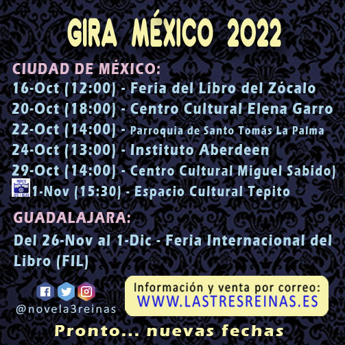 novela3reinas's tweet photo. Ya tenemos fechas para presentación de la novela en México...
#Mexico #Literaturamexicana #CDMX #FILZocalo #FILGuadalajara #Novela #Escritores #Autores #LasTresReinas #Zelmis #Ptomila #Kadina https://t.co/jVdWIP3HQy