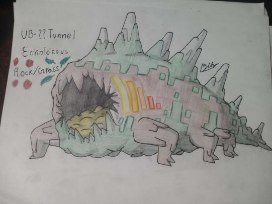 DeepZekrom's tweet photo. #BeastMonth Day 19, Echo! UB-?? Tunnel aka Echolossus the Cavern Pokemon, a Rock Grass type based on Caverns, Boomboxes and Basking Sharks #fakemon #fakemonartist #ultrabeast #artchallenge https://t.co/ItbhOIHo4m