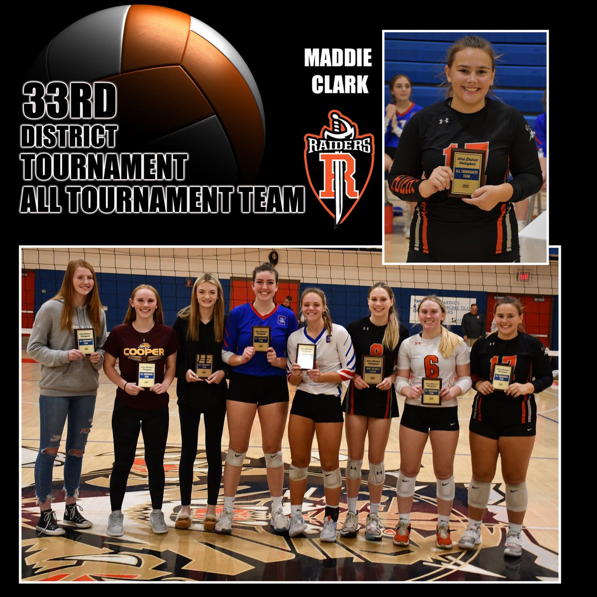 Congrats to LADY RAIDER, Maddie Clark on being selected to the 33rd District Tournament - ALL TOURNAMENT TEAM!