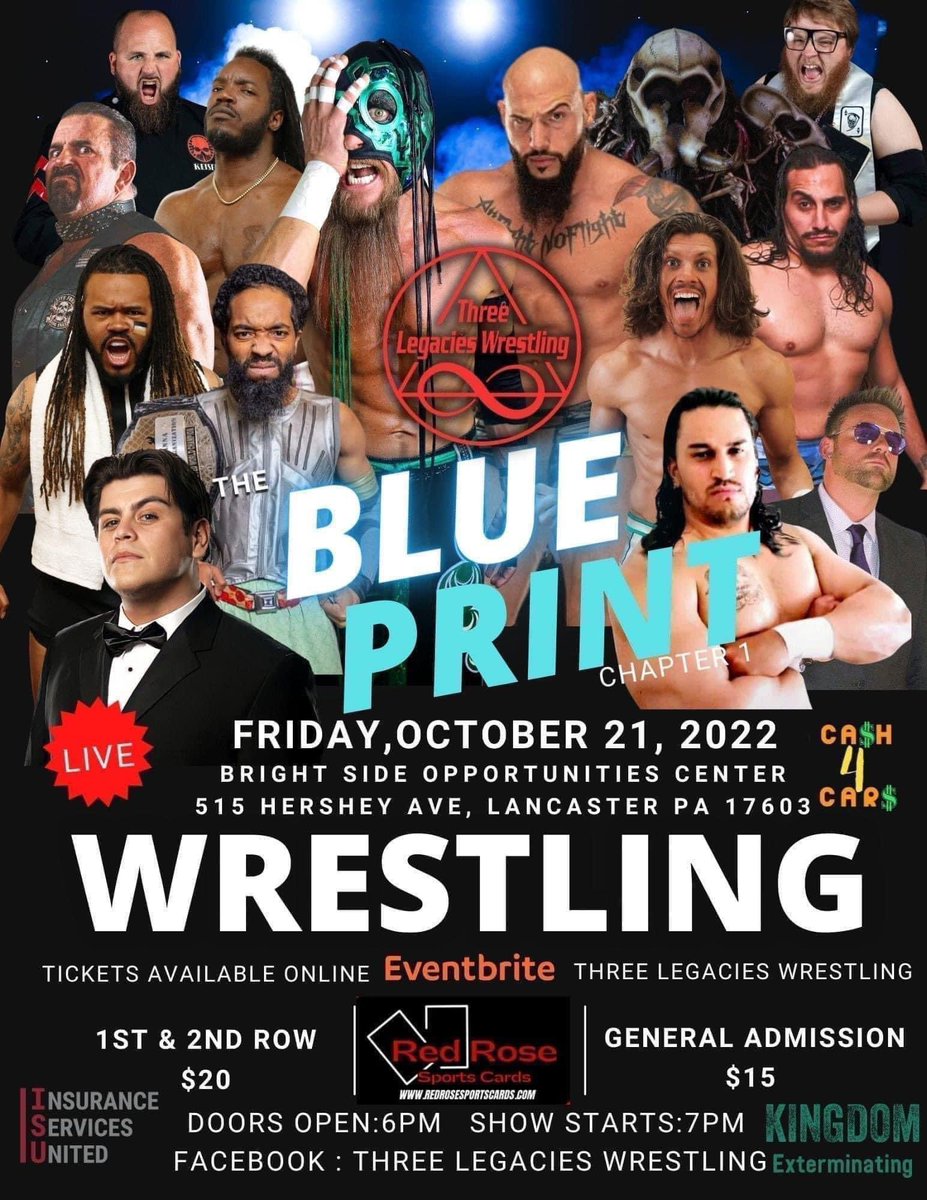 RefLarryPeace's tweet photo. 2 days away! 

@3Legacies 

When:Friday October 21st 

Where: Bright Side Opportunities Center
515 Hershey Ave, Lancaster, PA 

Bell time: 7pm 

Tickets 🎟 available at Red Rose Sports Cards or at the door Friday. 

#TheBlueprint #threelegacies #prowrestling https://t.co/QRPt25MLqV