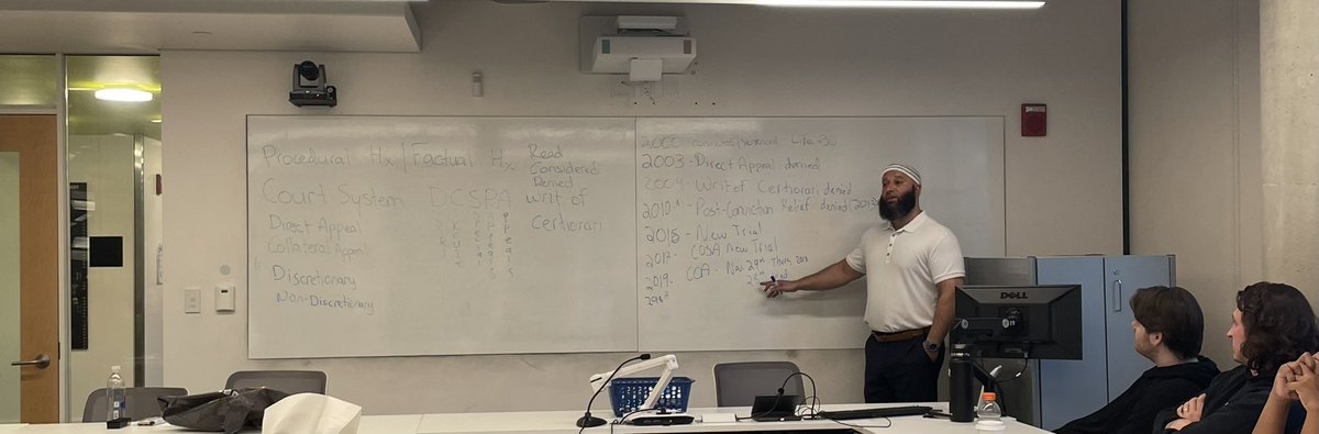 SuterLaw's tweet photo. @ubaltlaw Innocence Project Clinic had a special guest lecturer last night. #AdnanSyed gave our students a master class in grace, courage, generosity, and kindness. He also broke down the entire procedural history of his case. https://t.co/k18S4EDAMx