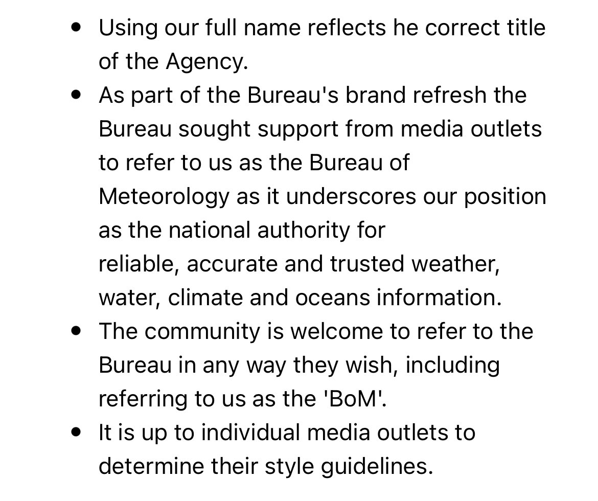 _rockrit's tweet photo. A Bureau of Meteorology spokesperson has told 2GB:
“The community is welcome to refer to the Bureau in any way they wish, including referring to us as the 'BoM'”
“It is up to individual media outlets to determine their style guidelines.”
@9NewsAUS 

https://t.co/4Fpnxv9ksc https://t.co/LREdqn7724