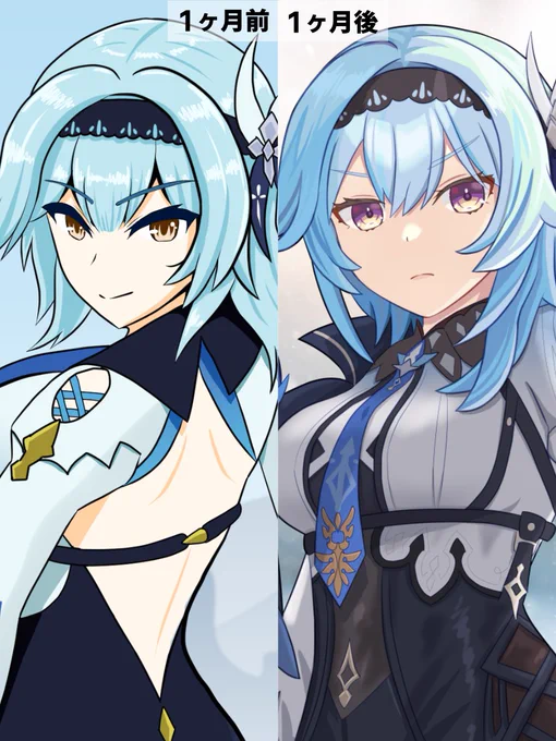 #世界私の絵柄変わりすぎだろ選手権  焼まゆる先生とさいとうなおき先生の教えを意識して1ヶ月間毎日絵を描いたらこんなに上手になりました! …上手になったよね? バランス、影や光の塗り方、書き込み量など変わったかなと。        ←1ヶ月前  1ヶ月後→