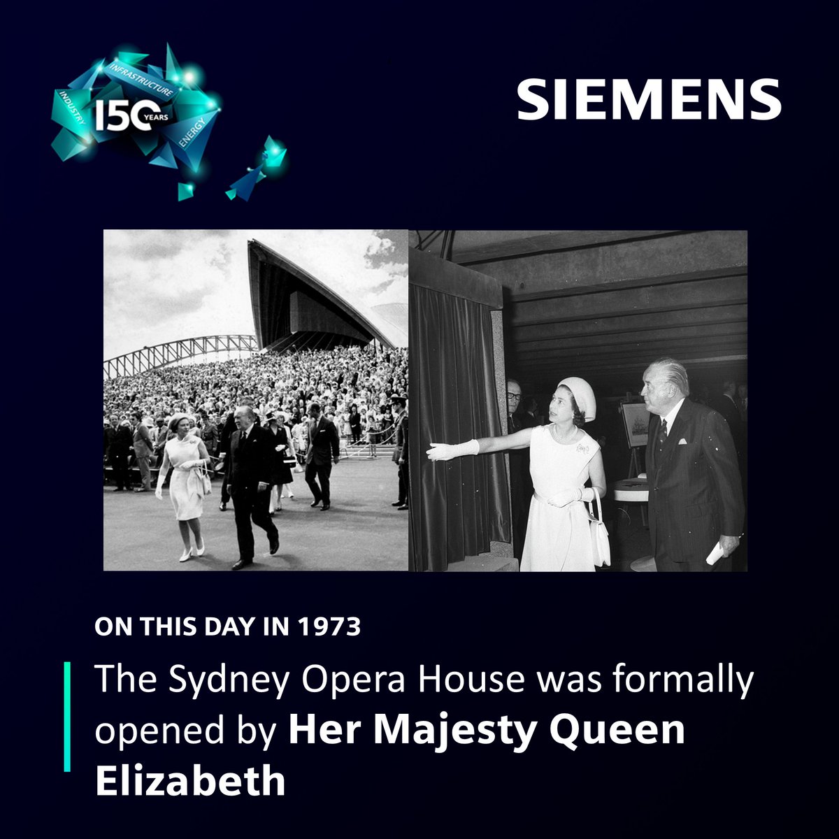 Siemens_Aus's tweet photo. On this day in 1973, the Sydney Opera House was opened by Her Majesty Queen Elizabeth. Siemens was contracted to provide lighting, and computer systems.
To learn more about our 150 years of history, head here: https://t.co/LEqb6GvYrf
#OnThisDay #Siemens150Australia #Beyond150 https://t.co/M2CVDFcui3