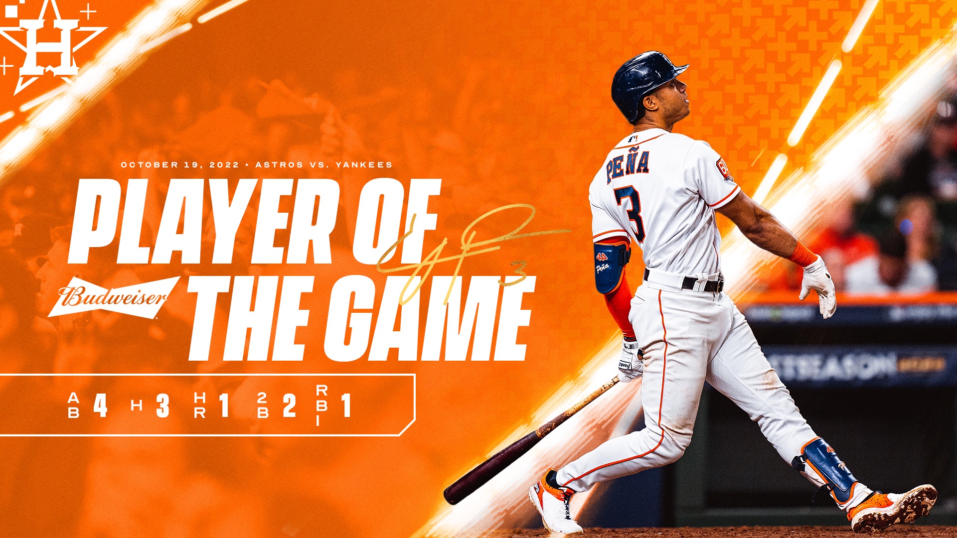 Houston Astros on X: There's something special about this swing. Tonight's  @budweiserusa Player of the Game! #LevelUp  / X