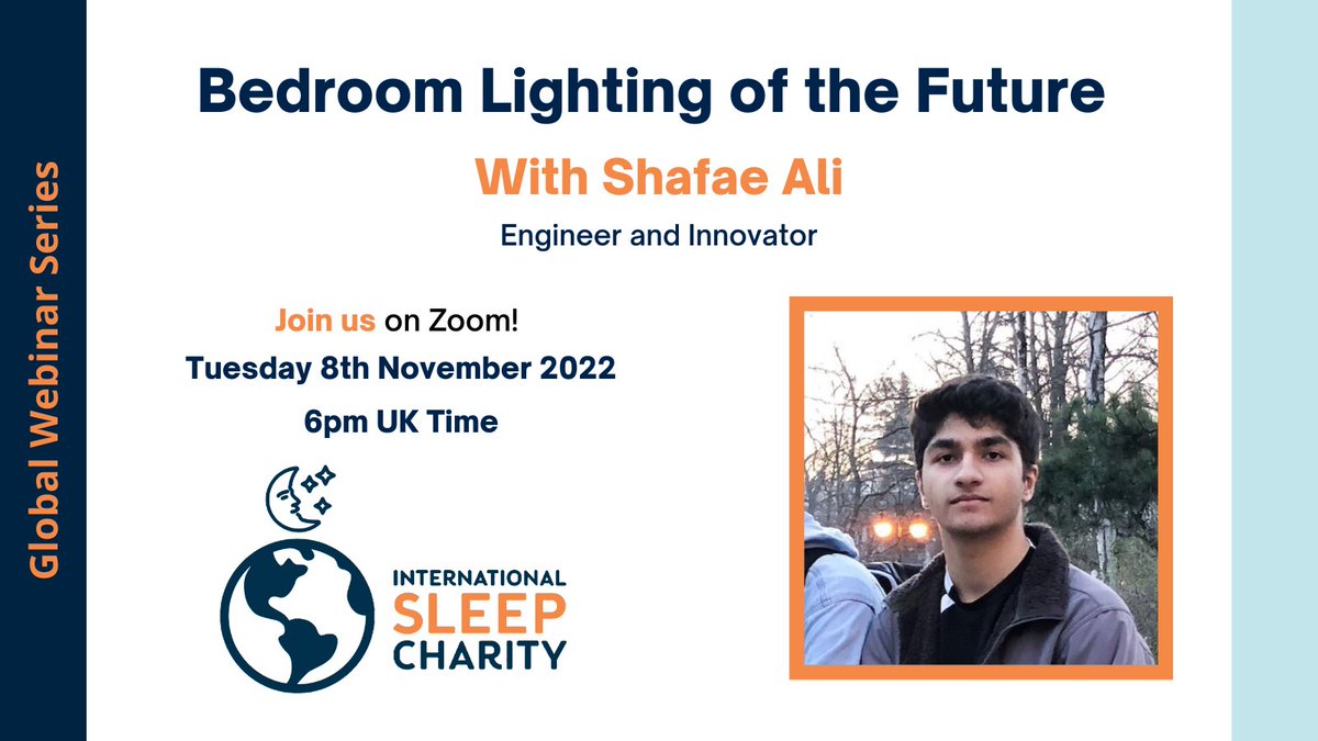 intsleepcharity's tweet photo. Ever wondered how lighting affects our sleep? Join us for our next instalment in the Global Webinar Series where we will be joined by Shafae Ali to talk about Bedroom Lighting of the Future. Save your seat now at https://t.co/eXKqov4OxH https://t.co/mkkbsbHHyS