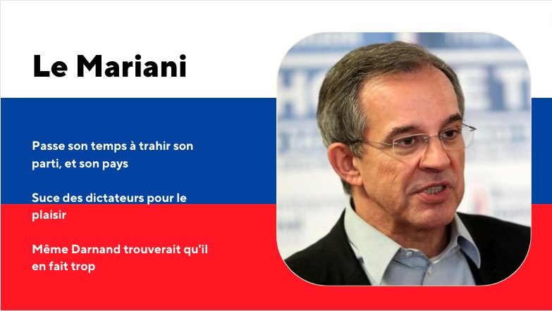 PenseurVue's tweet photo. @ThierryMARIANI @BrunoTertrais Dans ton cas, le terme correct c’est “collabo”. Et si des gens votent pour toi, ce sont aussi des traîtres https://t.co/7v3dXVZHVf