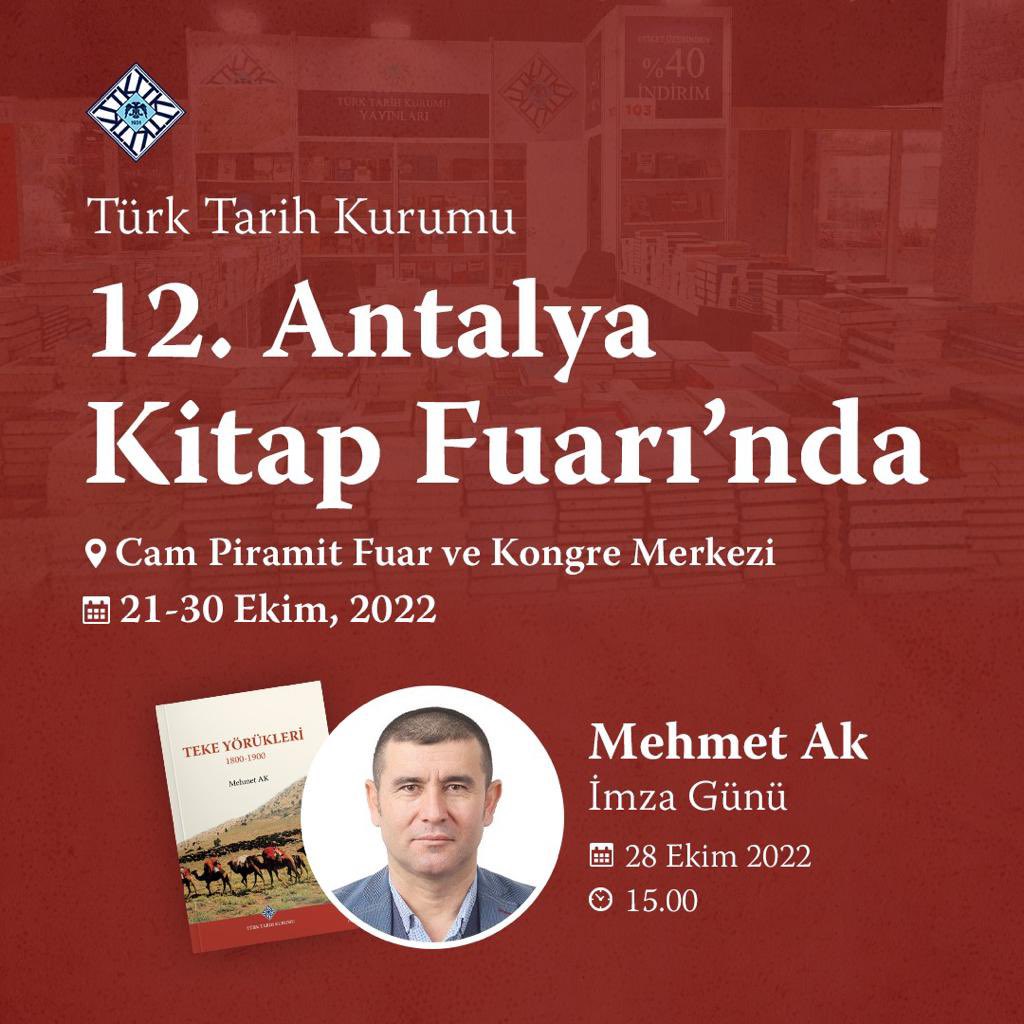 Yarın başlayacak olan 12. #AntalyaKitapFuarı'nda yazarlarımızdan, Nevzat Çevik (@nevzatcevik) ve Mehmet Ak okurlarıyla bir araya gelecek. Okurlarımızı bekleriz. #TTKyayınları