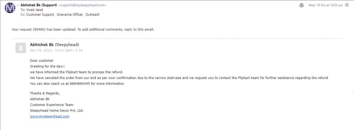 vivekvarat's tweet photo. I hope the @Flipkart @flipkartsupport team knows how to read.@SleepyheadHQ has already sent an update since 19 OCT 2022.@WorkAtFlipkart please work this time (you still have time till tomorrow; as promised) rather than making lame excuses. https://t.co/iOPrGJHzUa
