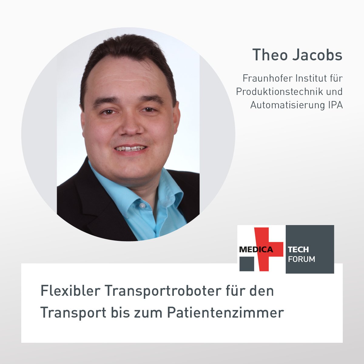 MEDICATradeFair's tweet image. 🗨️  Theo Jacobs vom @Fraunhofer_IPA wird auf dem #MTF auf der #MEDICA2022 darüber berichten, wie flexible #Transportroboter im Gesundheitswesen eingesetzt werden können.

🔹 14. November 2022
🔹 11:00 – 11:30 Uhr 
🔹 Halle 09, Stand D05
🔹 sohub.io/a33h