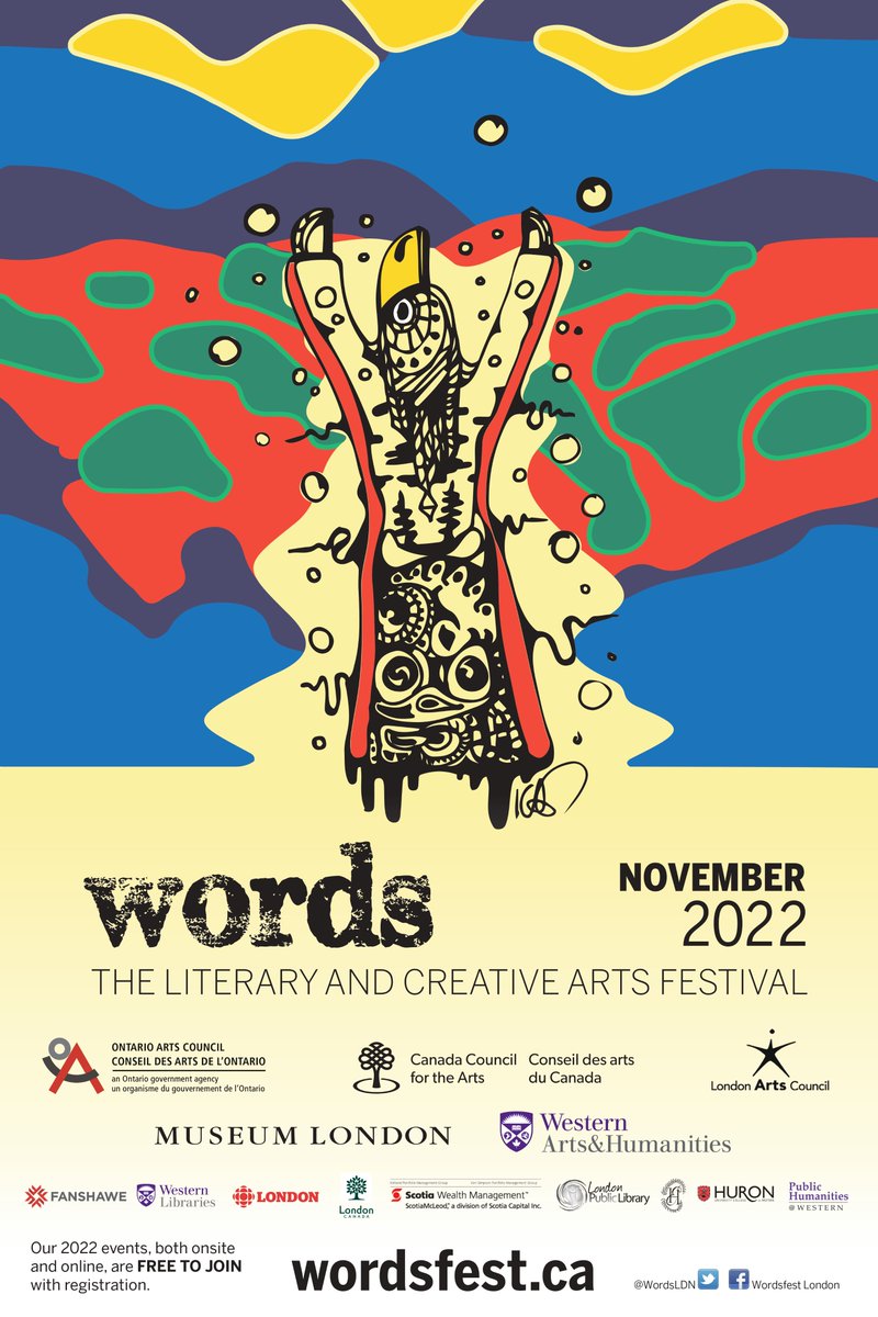 Words will host our 9th festival in November 2022, featuring a hybrid program of onsite &amp; online events to build resilience as we confront what divides us.

Check out our amazing lineup of authors and events here ➡️ wordsfest.ca

Fab poster by <a href="/KatieWilhelm/">Katie Wilhelm, RGD</a>! #ldnont