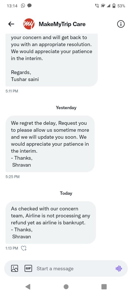 ca_jeevanpc's tweet photo. @airasia @AVA_airasia @makemytrip @RNTata2000 Dear Travellers, travelling with Air Asia beaware that , I have booked ticket with air Asia before Covid through MMT app. Now they are not processing refund for cancellation stating that airline is bankrupt, pls see reply from MMT https://t.co/CFSceg17EG