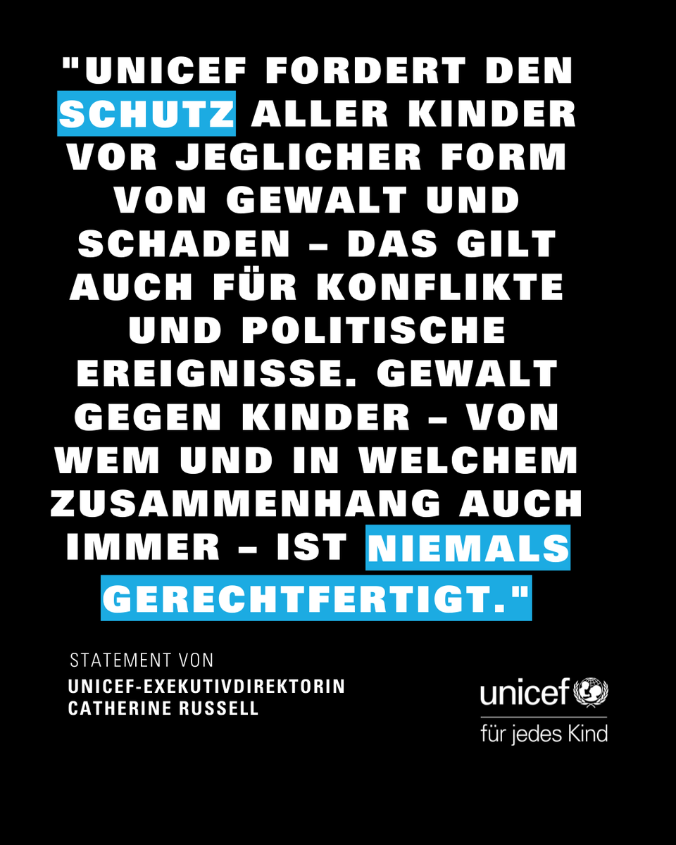 "Wir sind zutiefst besorgt über die Berichte über getötete, verletzte und inhaftierte Kinder &amp; Jugendliche angesichts der anhaltenden öffentlichen Unruhen im Iran. Unsere Gedanken sind bei den Familien der Getöteten &amp; Verletzten. Wir teilen ihre Trauer." 
unicef.de/informieren/ak…