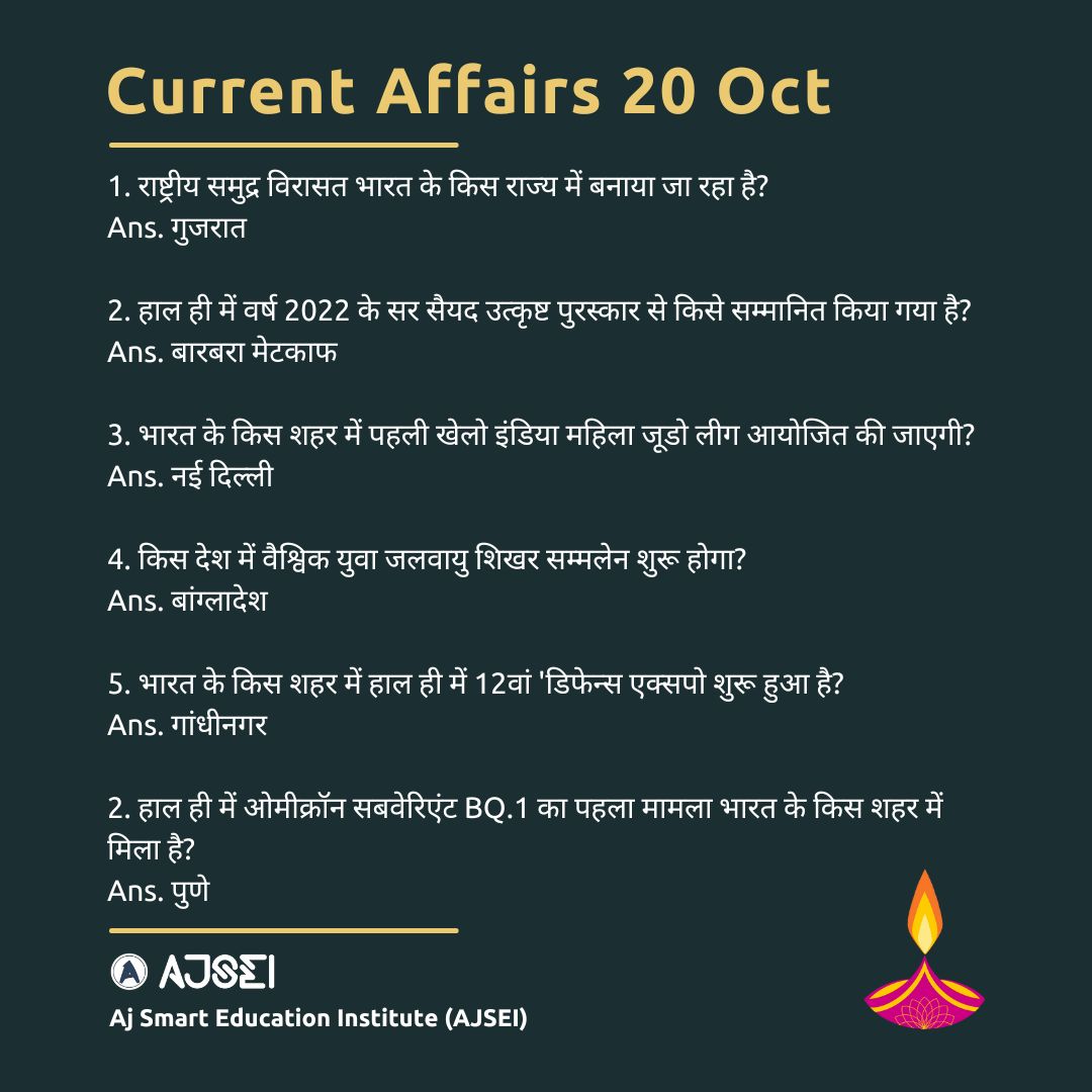 ajsei_official's tweet photo. 20 Oct 2022 Current Affairs...
#currentaffairs2022 #dailycurrentaffairs
#ajsei #sscexam #education #learnwithajsei #upsc #railway #ajsmartclasses #ssc #banking #ajsmarteducationinstitute #ajsmarteducation https://t.co/xa2TQYPXIb