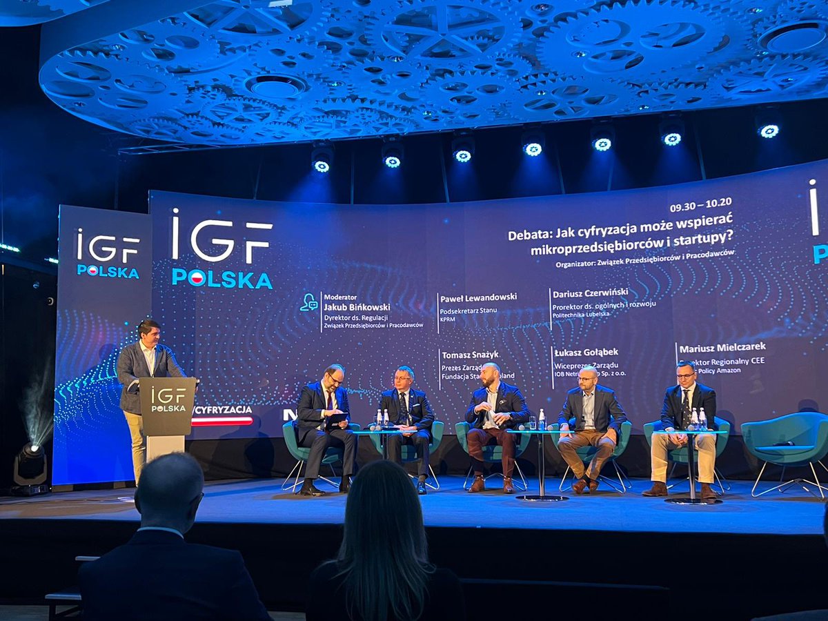 ZPP_EU's tweet photo. #IGFPoland starts now with our opening panel 👉🏼How #digitalization can support microbusinesses & #startups with Minister Pawel Lewandowski @CyfryzacjaKPRM Dariusz Czerwinski, Politechnika Lubelska, Tomasz Snazyk @StartupPoland Lukasz Golabek IOB Netrix Mariusz Mielczarek @amazon https://t.co/JMOTmIl6ln