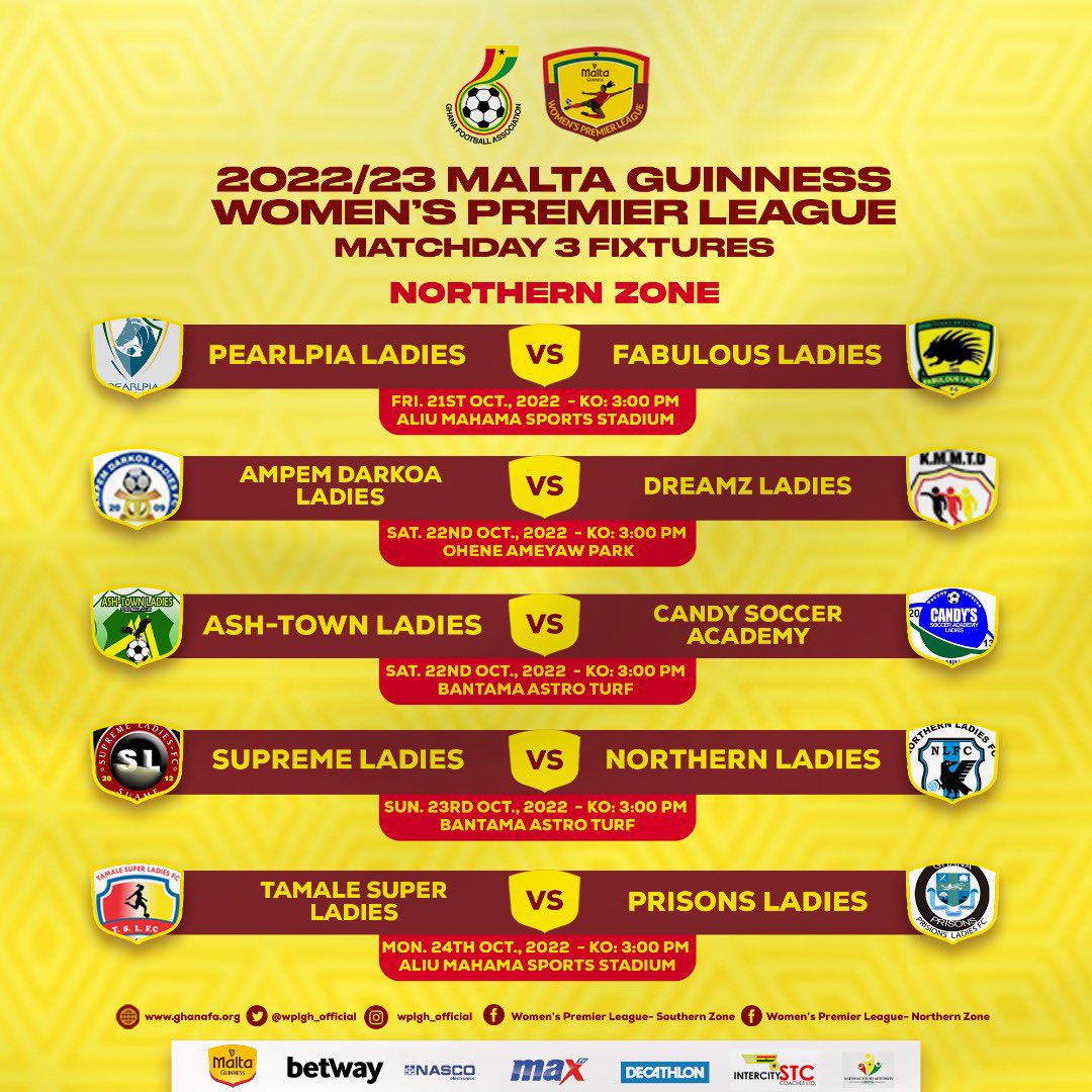DeMaestroGh's tweet photo. 𝙈𝘼𝙏𝘾𝙃𝘿𝘼𝙔 3️⃣ 𝙁𝙄𝙓𝙏𝙐𝙍𝙀𝙎 🗓
It’s gradually shaping up and where will you be this weekend ?
#MaltaGuinnessWPL | #MGWPLwk2
#BetwayGh
#SheDidThat | #WPLUpdate https://t.co/BJWMONLTiu