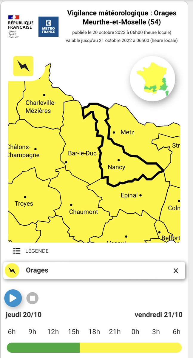 SDIS54's tweet photo. @meteofrance a placé le département de Meurthe-et-Moselle en #VigilanceJaune à partir de 15h00 pour un risque d’#orages localement forts.
💨 rafales de vent autour de 80km/h
⚡️ risque de grêle
💧fortes pluies
En cas d’urgence ☎️ 18 ou 112.#METEO54 https://t.co/JP0INOkm3A
