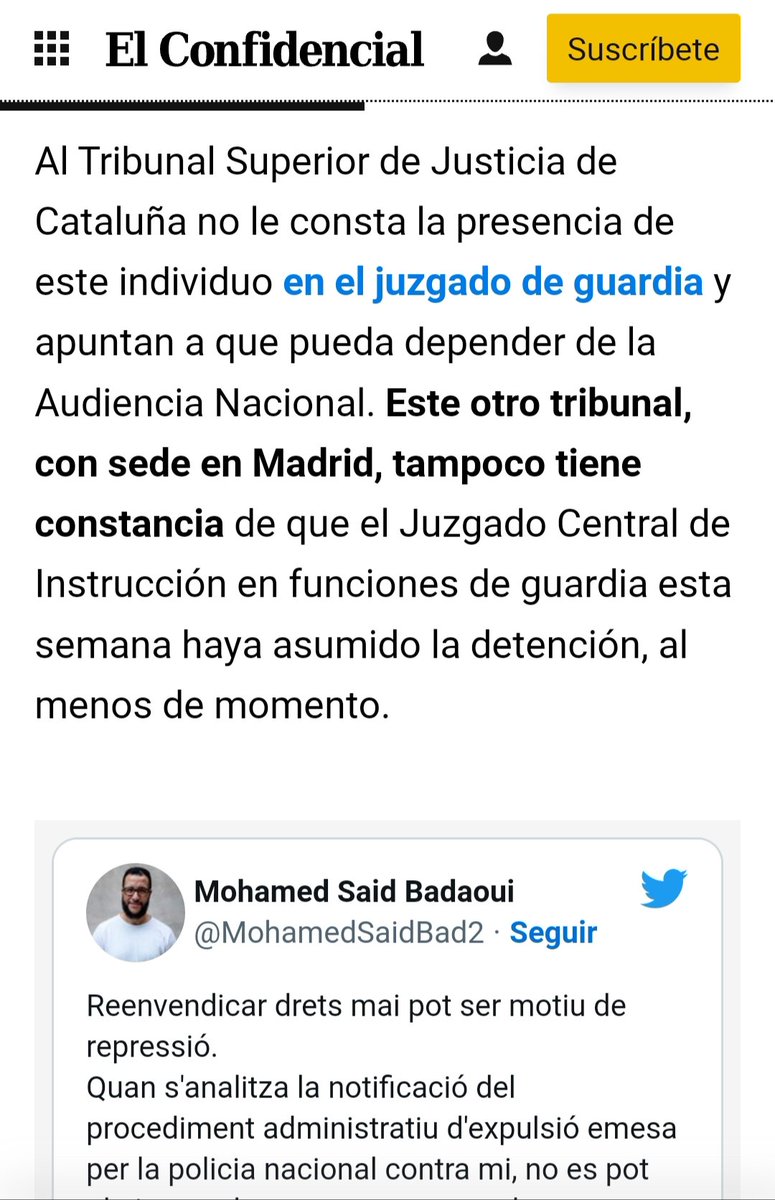 UCFRcat's tweet photo. Article molt revelador sobre @MohamedSaidBad2 i #Amarouch Azbir.
Mostra la confusió policial: la detenció podria ser fruit d'un error. 
"La portavoz cita una infracción grave de la ley de estrangeria... [pero] otra portavoz policial la corrige" https://t.co/hRZs4KTsVR
