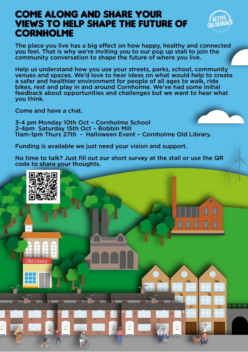 ActiveCdale's tweet photo. Help shape the future of Cornholme!๐ช๐ช
Our final conversation about the future of Cornholme takes place next Thursday at our Halloween event at Cornholme Old Library.
Join us and have your say on how we can create a Cornholme for the future. #ActiveCdale #Cornholme #Calderdale https://t.co/VmrcwTOFUB