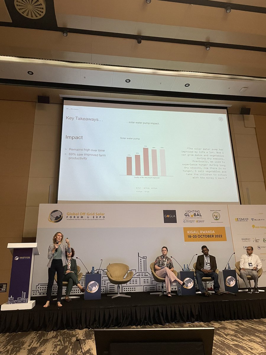 EforA_Coalition's tweet photo. “Often we think of impact as static, but customer impacts, usage, &amp; behaviour changes over time. It’s important to understand product quality throughout its lifecycle and its impact on consumers” @Sunrise_Kat explains during our customer voices event at the #offgridsolarforum. https://t.co/526IL9rRp7