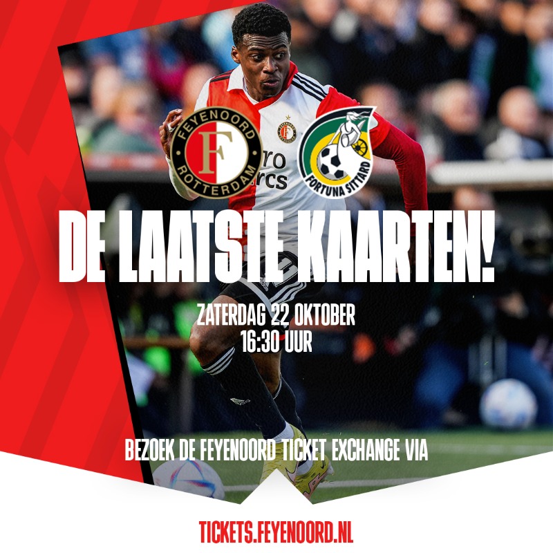Feyenoord's tweet photo. 𝐙𝐚𝐭𝐞𝐫𝐝𝐚𝐠𝐦𝐢𝐝𝐝𝐚𝐠, 𝟏𝟔:𝟑𝟎 𝐮𝐮𝐫. Zien we jou ook? 

🎟️ De laatste kaarten voor #feyfor: