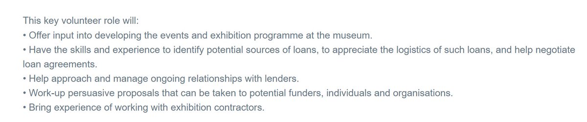 Fair Museum Jobs (@fair_jobs) on Twitter photo So <a href="/SalisburyMuseum/">The Salisbury Museum</a> are recruiting for an 'experienced volunteer curator'.
The list of responsibilities includes developing events and exhibitions, managing loans, and working-up funding proposal. Unpaid.
This Museum was recently awarded £3.2 million by <a href="/HeritageFundUK/">The National Lottery Heritage Fund</a>. So <a href="/SalisburyMuseum/">The Salisbury Museum</a> are recruiting for an 'experienced volunteer curator'.
The list of responsibilities includes developing events and exhibitions, managing loans, and working-up funding proposal. Unpaid.
This Museum was recently awarded £3.2 million by <a href="/HeritageFundUK/">The National Lottery Heritage Fund</a>.