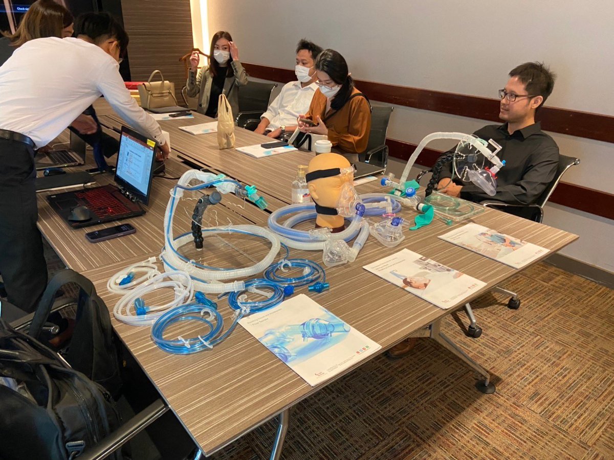 TaiwanCreate's tweet photo. Day 2 - Asia Health. Product training to our partner, Realmed in Bangkok. #createbiotech #bubblecpap #ncpap #flowsensor #mapleson #respiratorycare #nivmask https://t.co/ly2cQSaOY3