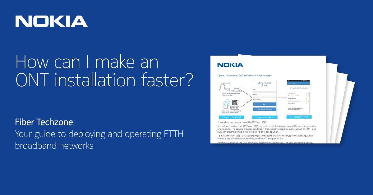 nokianetworks's tweet photo. The activation of #ONTs is one of the biggest challenges that service providers face in providing #PON-based #broadband services. How do you overcome it? Access our #Fiber Techzone to find out. 

Spoiler alert: It involves #automation.

https://t.co/ssKAY5JCRF https://t.co/R7jDh8cKGj