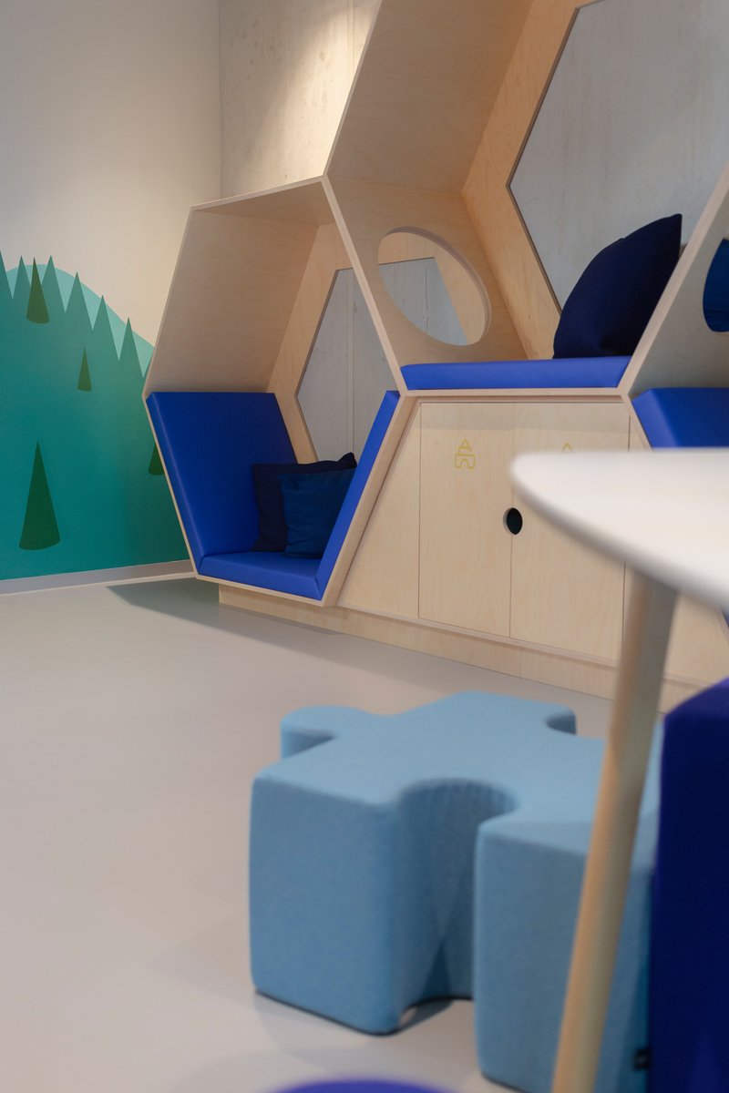 For the times when you may need to bring your child to work, this room offers a fun and comfortable space to entertain.

Table by <a href="/EneaDesign/">Enea</a> puzzle pieces by <a href="/BuzziSpace/">BuzziSpace</a> wall mural by @StartlingBrands