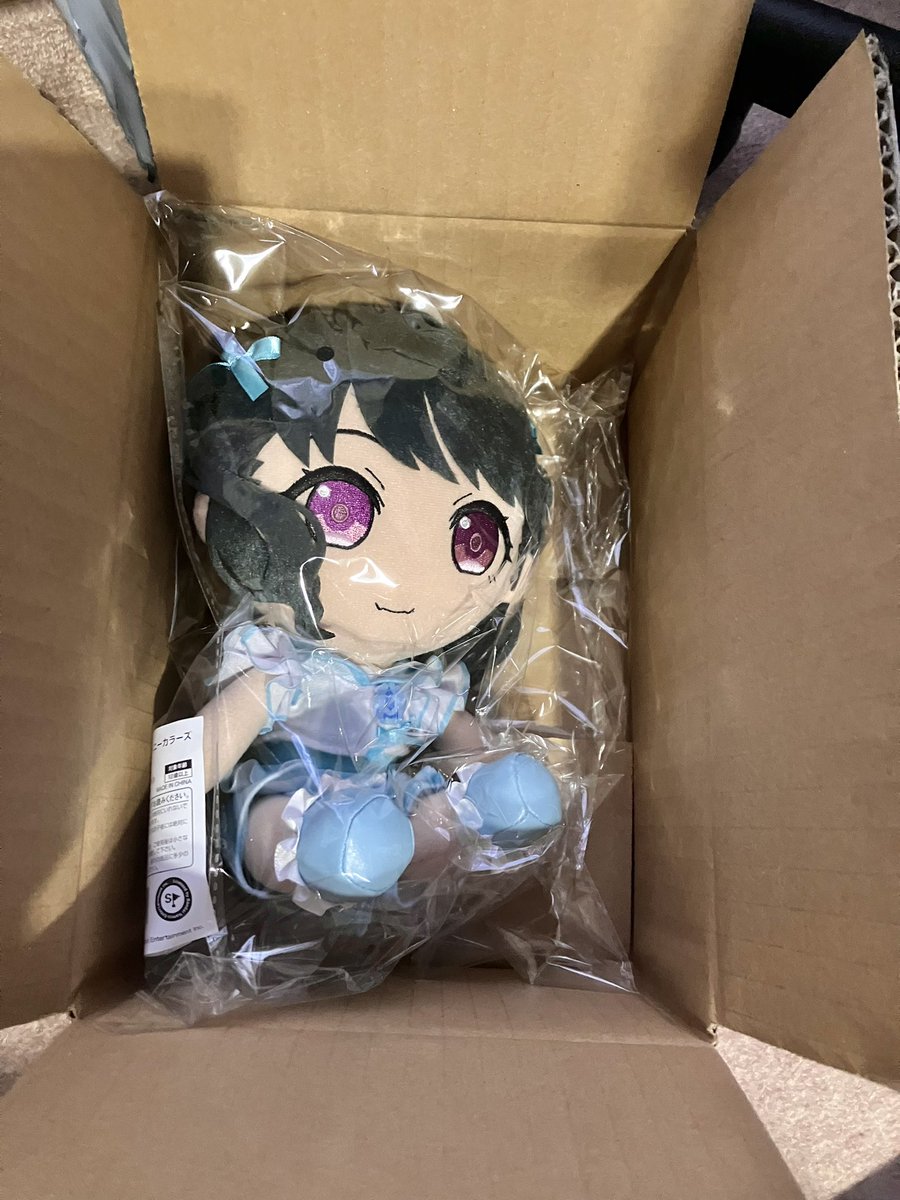 in container 1girl box solo cardboard box black hair purple eyes  illustration images