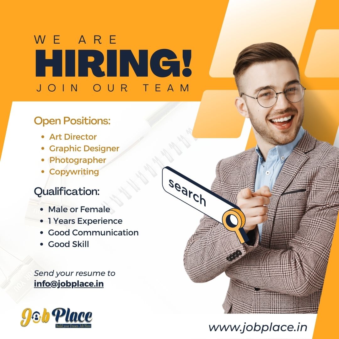WE ARE HIRING
> Graphic Designer
> Art Director
> Photographer
> Copywriting
Apply Now :- jobplace.in
Send Your CV :- info@jobplace.in
#new #latest_job #employment #job_seeker #vacancy #hiring #resume #opportunity #recruitment
