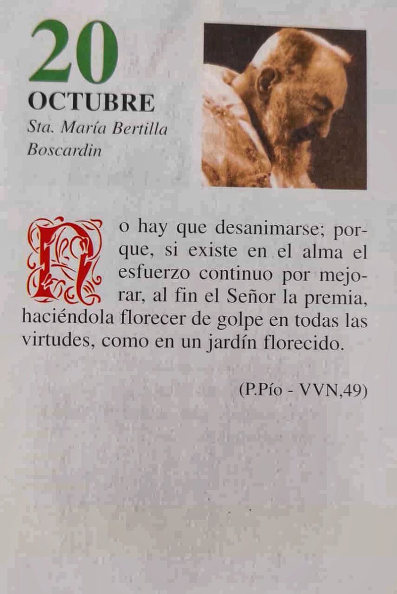 ¡Feliz Jueves 20 de Octubre! 

“No hay que desanimarse; porque, si existe en el alma el esfuerzo continuo por mejorar, al fin el Señor la premia, haciéndola florecer de golpe en todas las virtudes, como en un jardín florecido.”