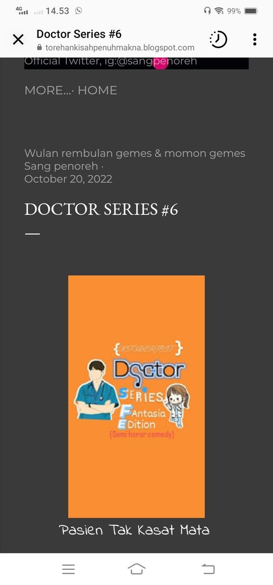 SangPenoreh's tweet photo. https://t.co/kFr6VBBSPx
Doctor Series # 6
Selamat membaca https://t.co/w2NiUKWYyI