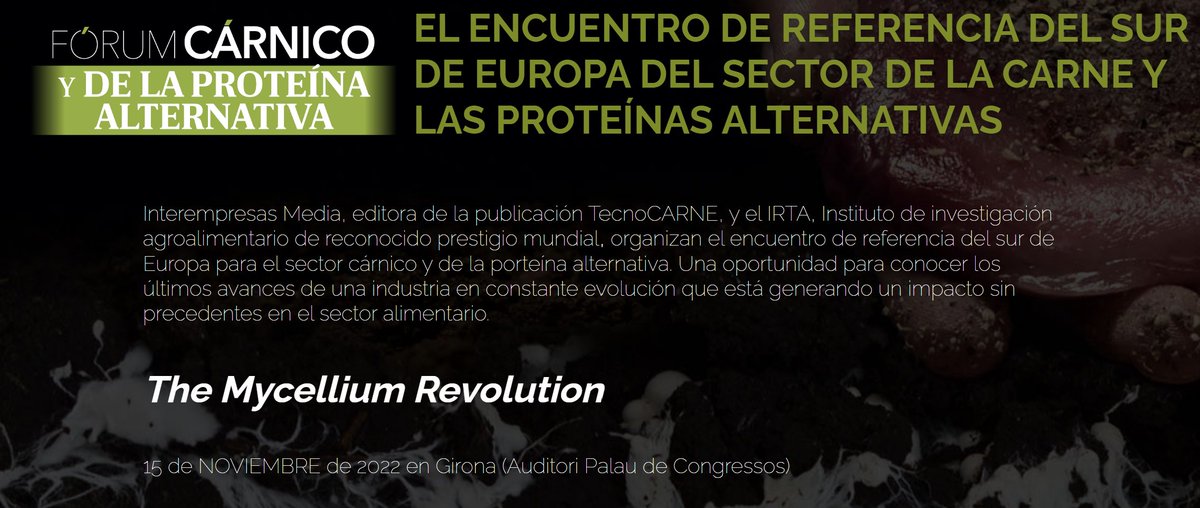 📣<a href="/irtacat/">IRTA</a> organiza el V Fórum Cárnico y de la Proteína Alternativa <a href="/CarnicoForum/">Fórum Cárnico y de la Proteína Alternativa</a>

El fórum se centrará en uno de los pilares de la proteína alternativa: la fermentación.

📅15 de noviembre, 8:00 a 17:00 horas
📍Auditorio Palacio de Congresos de Girona

➡ foodforlife-spain.es/event/the-myce…