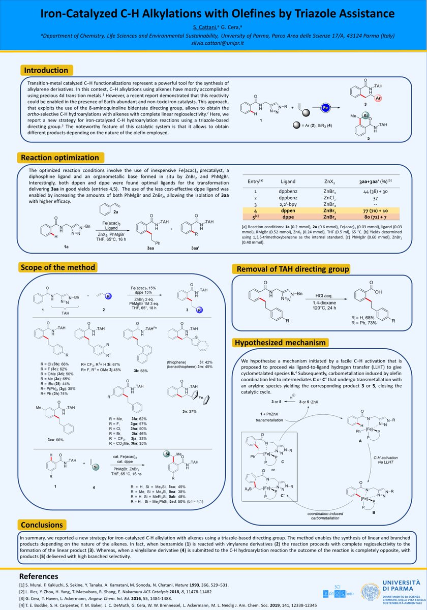 Silvia_Cattani's tweet photo. "Iron-Catalyzed C-H Alkylations with Olefines by Triazole Assistance"
#ViSYOChem2022 @SCIorganica @CeraGianpiero https://t.co/m9LGS1aqT6