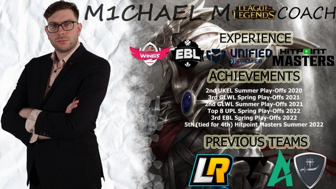 I am LFT as Head/Strategic/Assistant Coach for 2023 in ERLs Div 1/2.

Leaguepedia: lol.fandom.com/wiki/M1chael_M
DM me for Resume/Work Samples or any questions you might have!
♥️ &amp;🔁are appreciated!