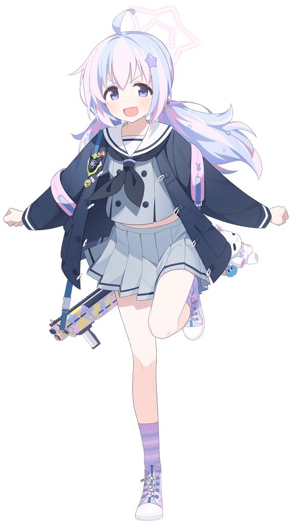 1girl weapon halo solo twintails school uniform gun  illustration images