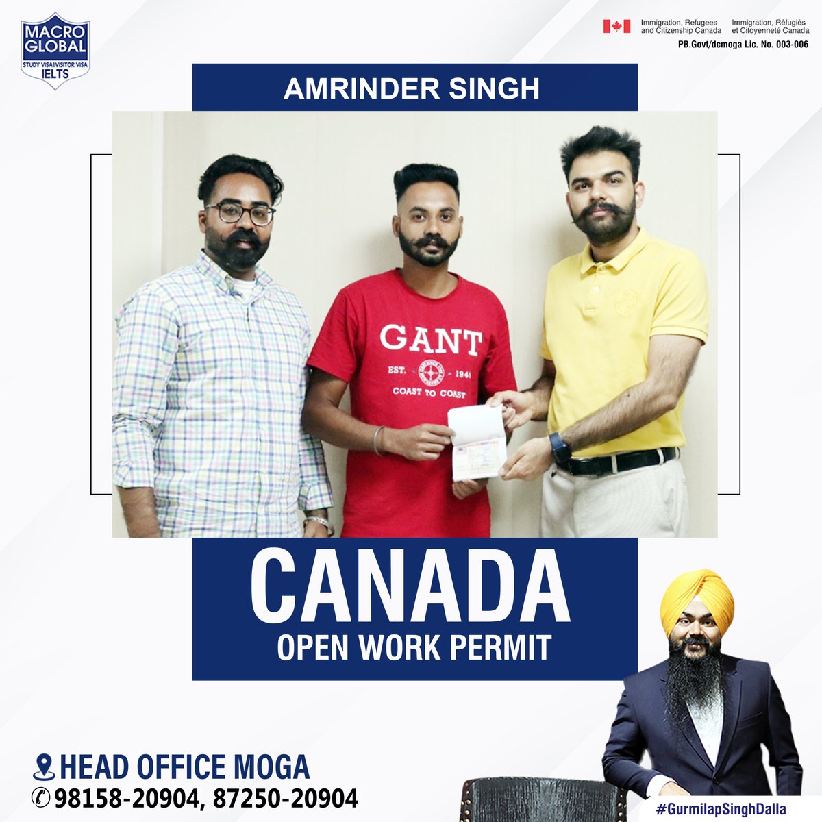 gurmilap27's tweet image. Warmest congratulations to Amrinder Singh for obtaining a #CanadaOpenWorkPermit with the genuine guidance and support of our #MacroGlobalMoga team!

Call us:
📲 87250-20904 

#GurmilapSinghDalla #SuccessStory #CanadaVisaApproval #ImmigrationConsultant #ExpertAdvice #HappyMoment