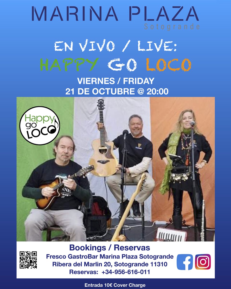 Sotogrande_Info's tweet photo. Mañana viernes, en @frescomarina no te pierdas este nuevo concierto en vivo🎤🎸🪕 de la mano de Happy Go Loco  🇮🇪
#celticfusion #soul #blues #popularmusic
#happygoloco https://t.co/GR61idHgpz
