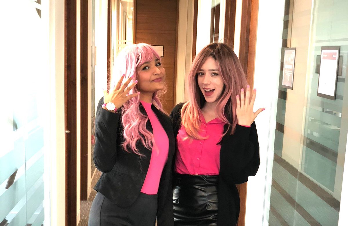Tenonfm's tweet photo. Tenon FM hosted #WearItPink event in our offices this week in support of #BreastCancerAwarenessMonth. Our MD, Gareth Leverton and QuESH Director, Filipe Vitorino adopted pink colour so did our colleagues to raise awareness about breast health. 
#TenonFM #PinkOctober https://t.co/yTeSvDMmiL