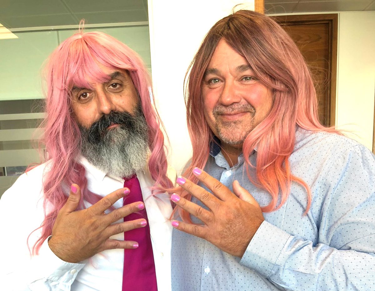 Tenonfm's tweet photo. Tenon FM hosted #WearItPink event in our offices this week in support of #BreastCancerAwarenessMonth. Our MD, Gareth Leverton and QuESH Director, Filipe Vitorino adopted pink colour so did our colleagues to raise awareness about breast health. 
#TenonFM #PinkOctober https://t.co/yTeSvDMmiL