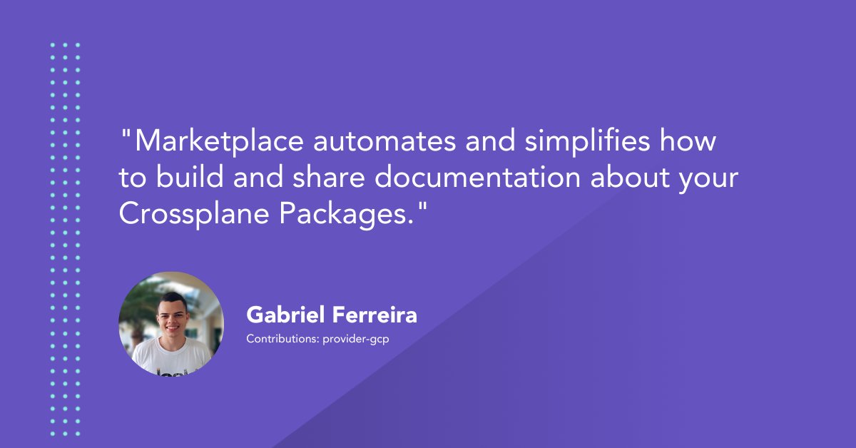 gdfgabriel_'s tweet photo. Exciting news for the @crossplane_io community! @upbound_io released the Marketplace, the place where you can share documentation about your Configurations and Providers!

Take a look into the provider-gcp documentation: https://t.co/JEMyWlxsPj https://t.co/eZQrjm4B16