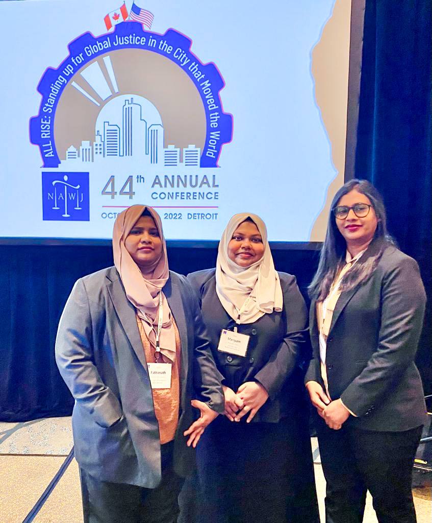 Three female judges from High Court of the Maldives, Civil Court and Juvenile Court are representing the Maldives judiciary in the 44th Annual National Association of Women Judges Conference. (1/4) #NAWJ2022 #NAWJDETROIT2022 @NAWJ @USDOJ_Intl