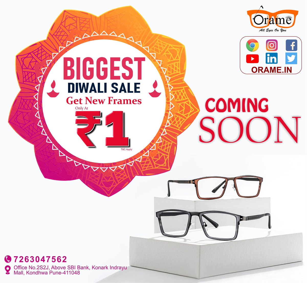 ORAME_IN's tweet image. 💥DIWALI 1 RUPEE SALE💥
Coming soon 📢 stay tuned 😎
.
.
.
#orame #diwalioffer #diwalitrending #sale #trendingindia #trendingeyewear #indianfestival #punecity #new #newfashion #eyefashion #eyewear  #doortodoorservice #onlineshopping #uvprotectionlens #computerlens #BlackAdam