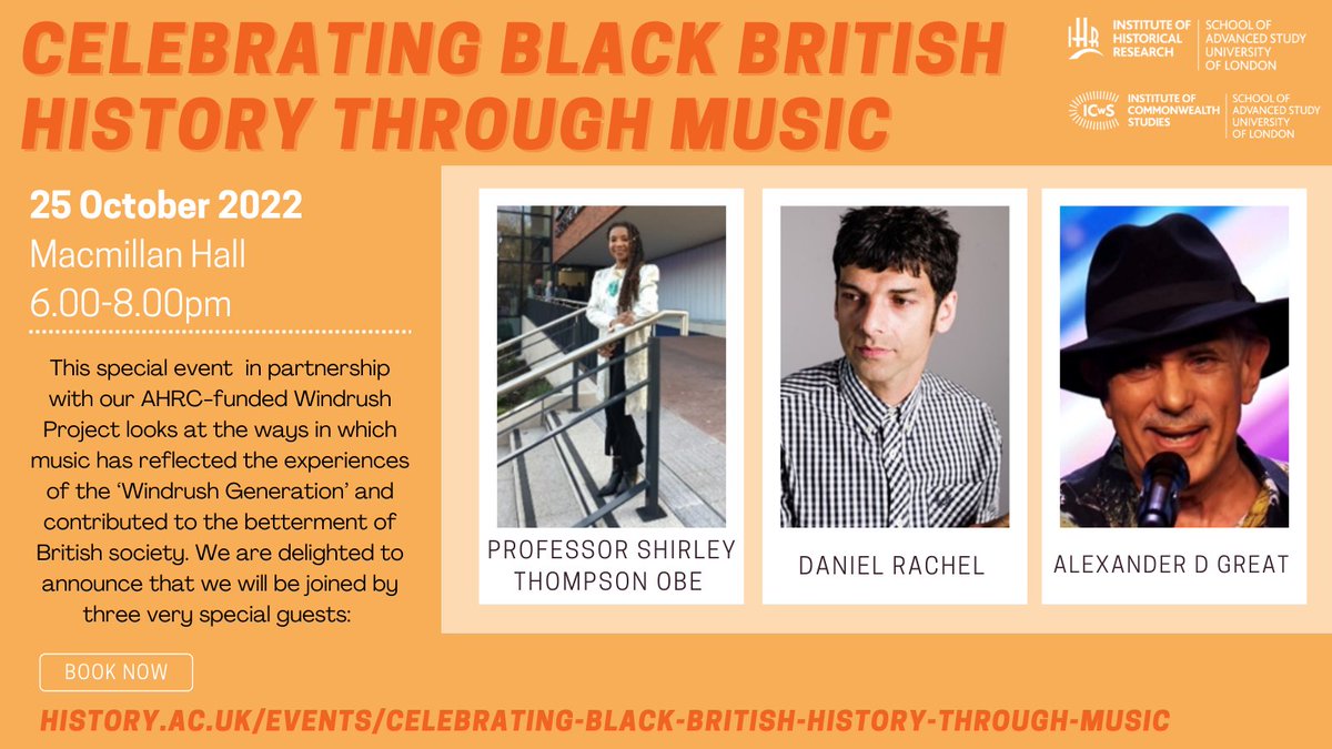 We’ve got an amazing event planned for tomorrow with @ICwS_SAS celebrating Black British History in Music with the help of Shirley J Thompson, Daniel Rachel & Alexander D Great. Register for free at: history.ac.uk/events/celebra… 🗓 25 October | 6-8pm 📍 Senate House