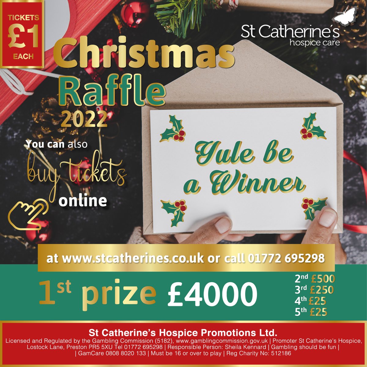 ***WIN £4,000 THIS CHRISTMAS!***
Fancy winning an amazing cash boost in the run up to the festivities?
It’s just £1 to enter our Christmas Raffle – and you’ll be supporting a much-loved local charity. 
Get your tickets here - bit.ly/3D9Zrxo