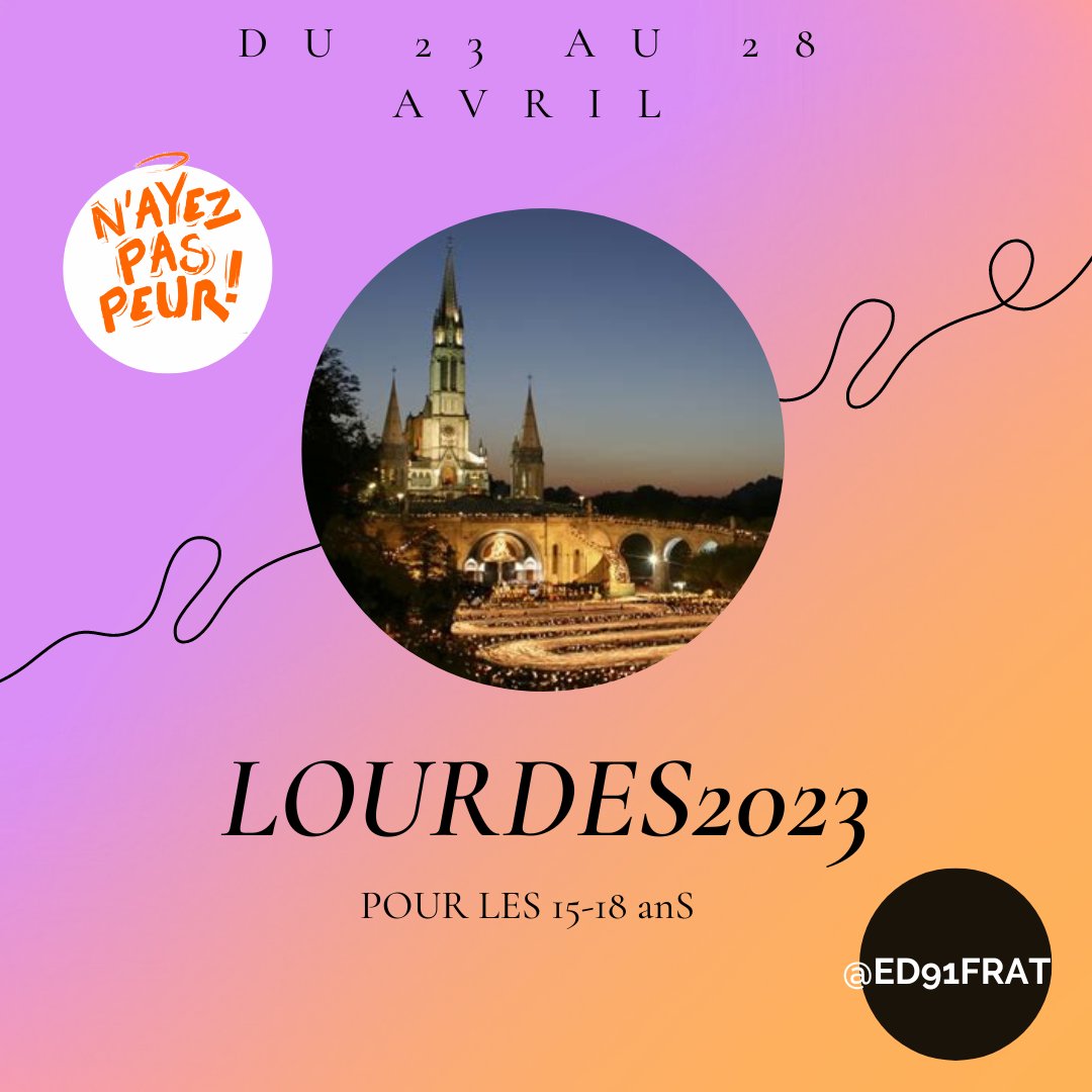 Ed91Frat's tweet image. Hey ! Et voilà les inscriptions pour le FRAT DE LOURDES 2023 sont ouvertes ! ✨
Pour plus d'infos rdv dans nos stories à la une, vos aumôneries ou en DM !
See you soon #Nayezpaspeur

#frat #lefrat #lefratdelourdes #frat2023 #lefraternel #fraternel #pèlerinage #jeunes #chrétiens